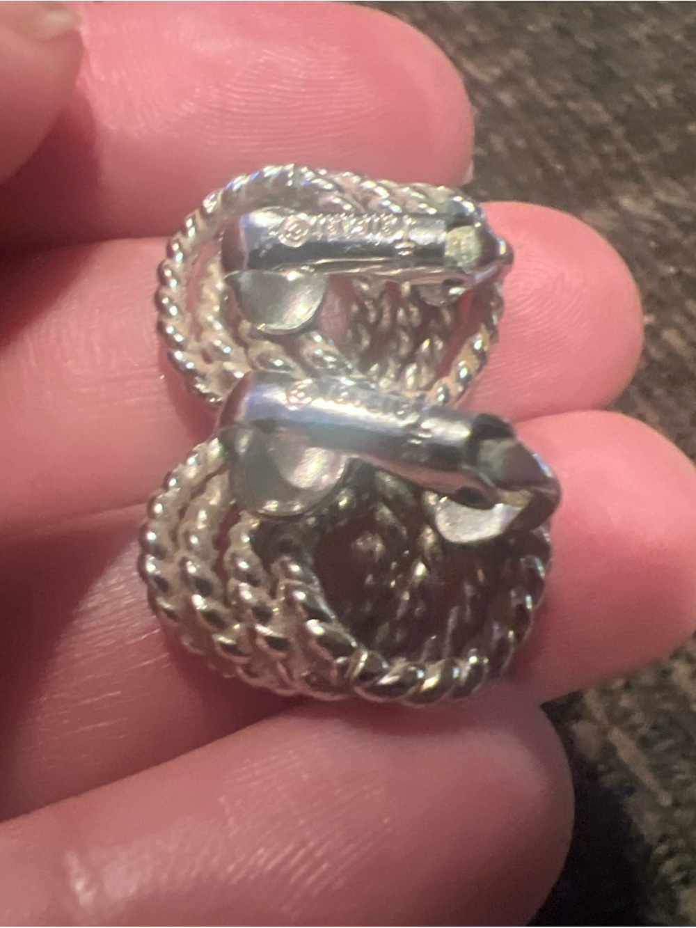Silver Twisted Hoop Earrings - Classic Women Jewelry crown Trifari - Picture 3 of 4
